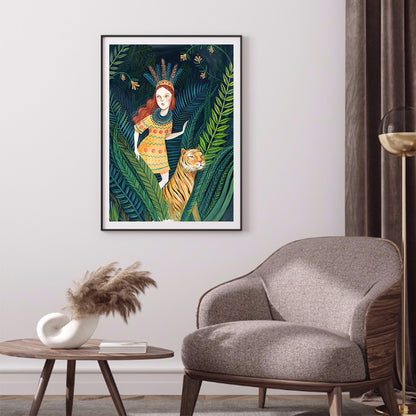 Girl Tiger - Full Round Drill Diamond Painting 30*40CM