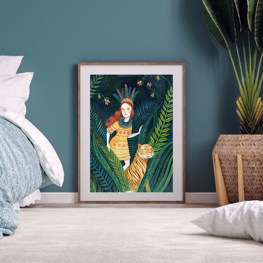 Girl Tiger - Full Round Drill Diamond Painting 30*40CM