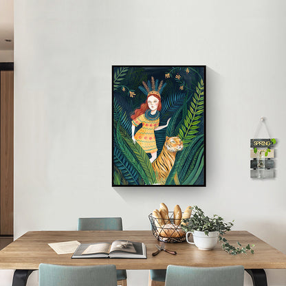 Girl Tiger - Full Round Drill Diamond Painting 30*40CM