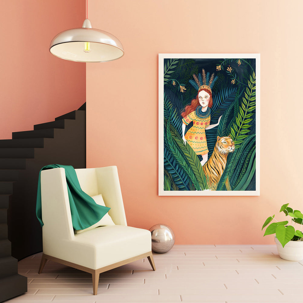Girl Tiger - Full Round Drill Diamond Painting 30*40CM