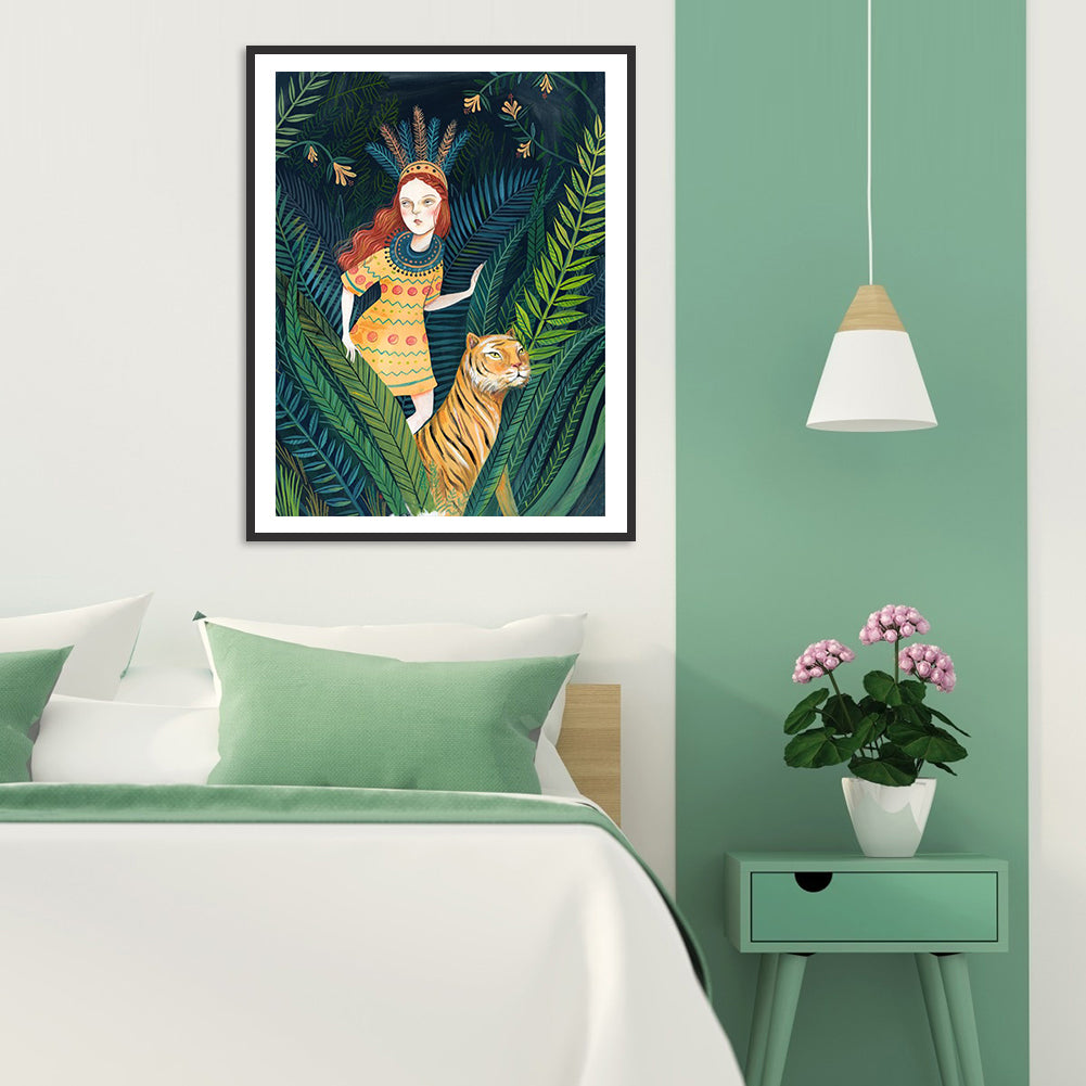 Girl Tiger - Full Round Drill Diamond Painting 30*40CM