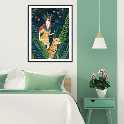 Girl Tiger - Full Round Drill Diamond Painting 30*40CM