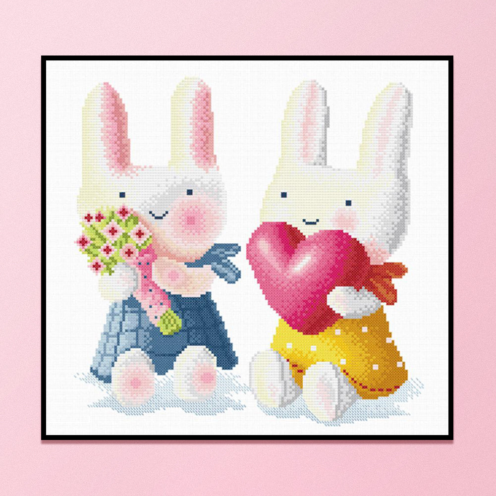 Two Rabbit - 11CT Stamped Cross Stitch 40*40CM