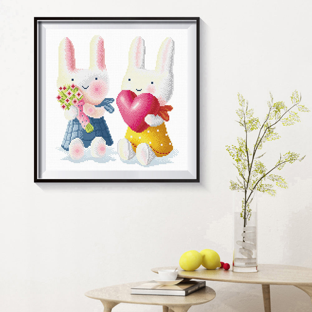 Two Rabbit - 11CT Stamped Cross Stitch 40*40CM