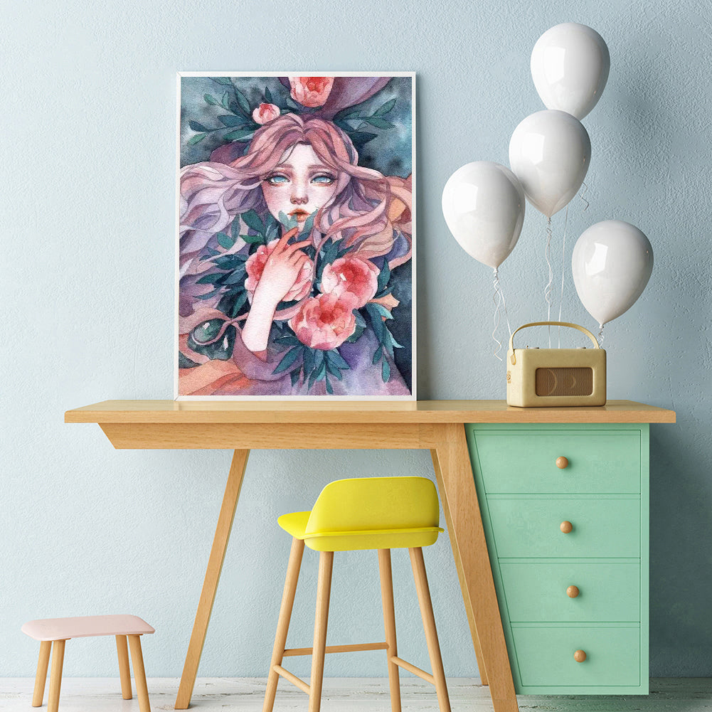 Flowers Girl - 11CT Stamped Cross Stitch 40*50CM