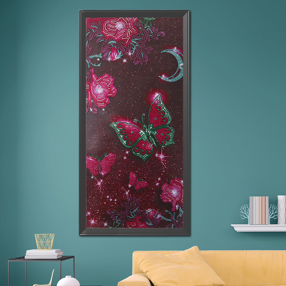 Flower Butterfly - Special Shaped Drill Diamond Painting 30*60CM