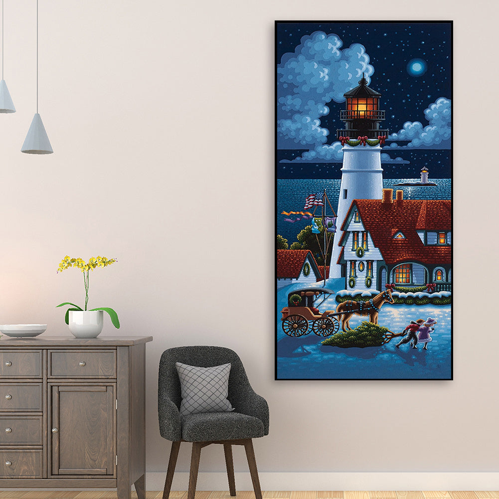 Seaside Lighthouse - Full Round Drill Diamond Painting 40*80CM