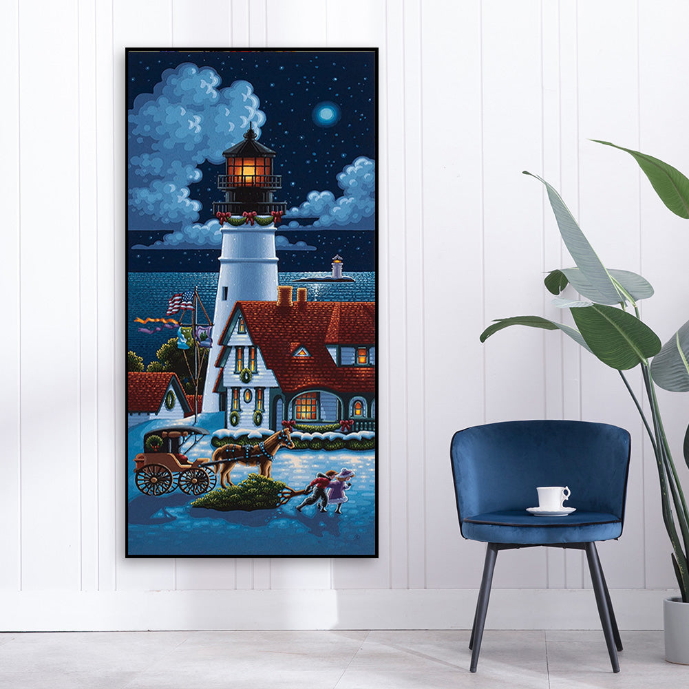 Seaside Lighthouse - Full Round Drill Diamond Painting 40*80CM