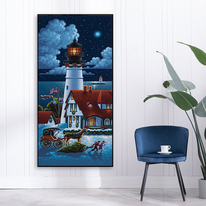 Seaside Lighthouse - Full Round Drill Diamond Painting 40*80CM