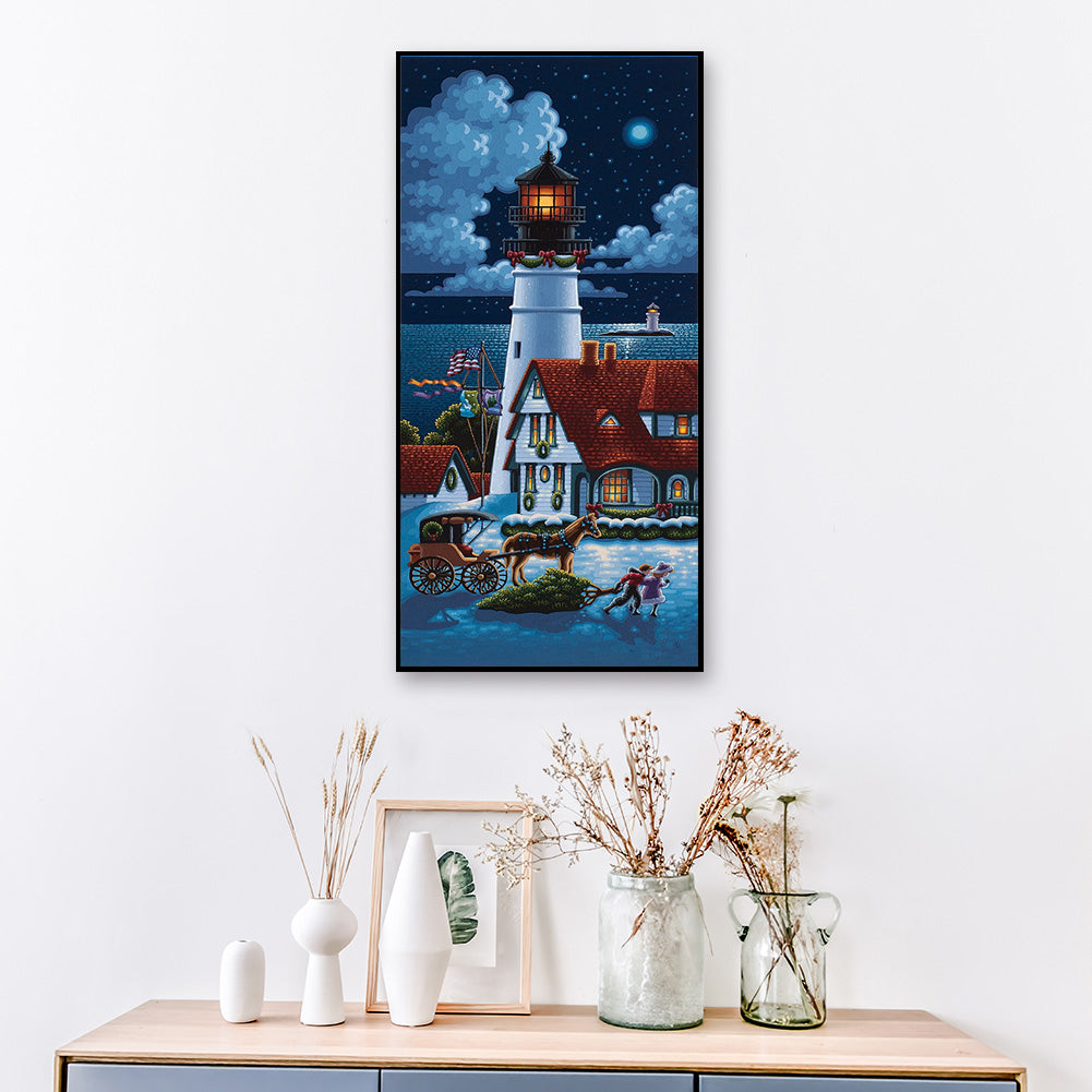 Seaside Lighthouse - Full Round Drill Diamond Painting 40*80CM