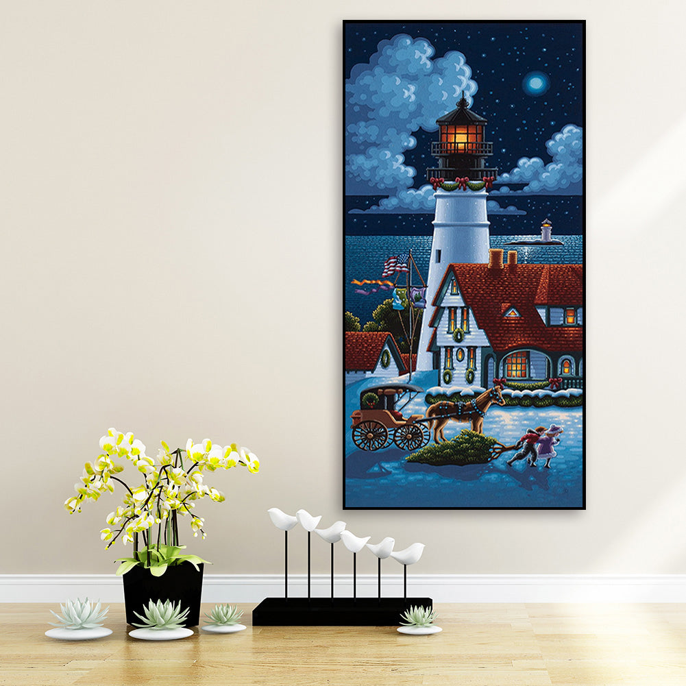 Seaside Lighthouse - Full Round Drill Diamond Painting 40*80CM