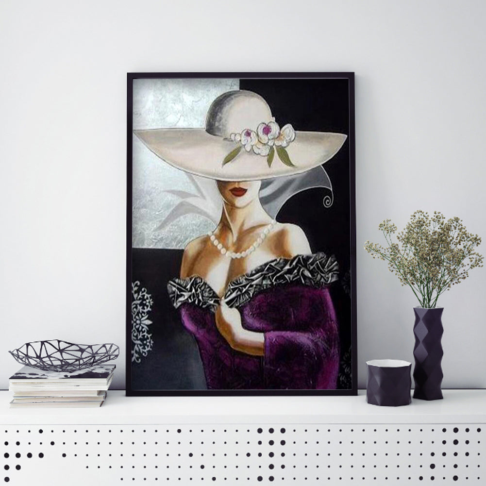 Lady Hat - Full Round Drill Diamond Painting 30*40CM