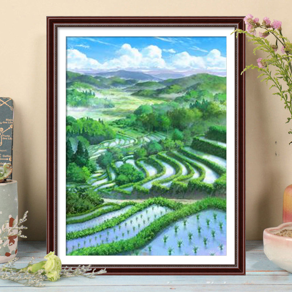 Terraces Landscape - Full Round Drill Diamond Painting 30*40CM