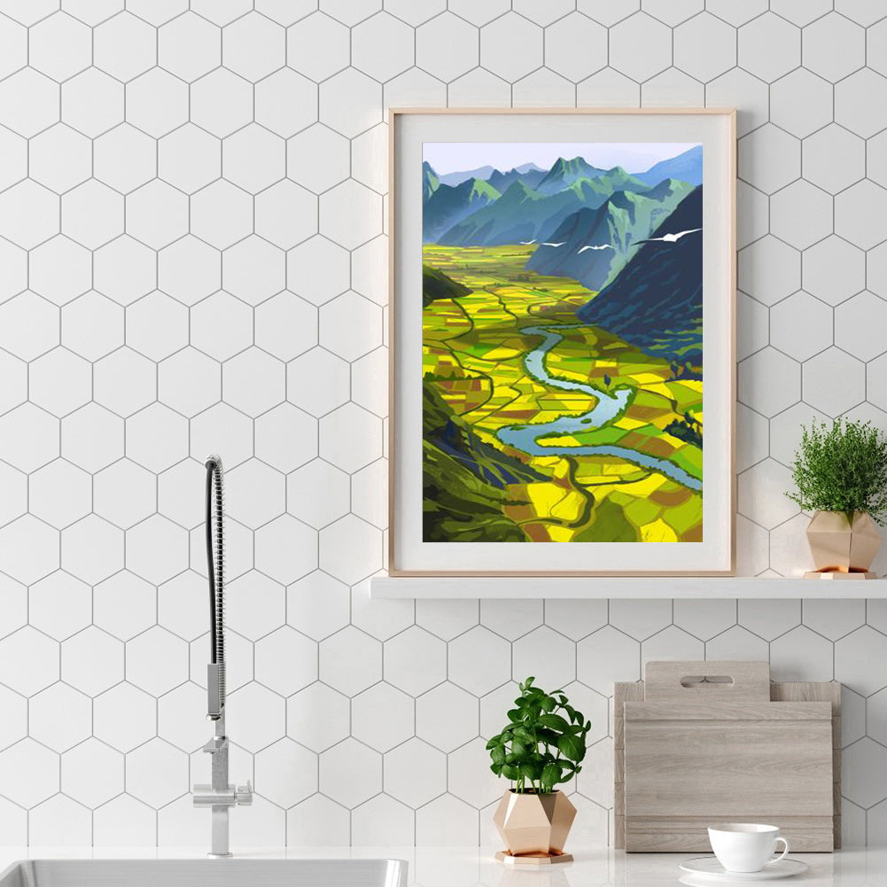 Terraces Landscape - Full Round Drill Diamond Painting 30*40CM