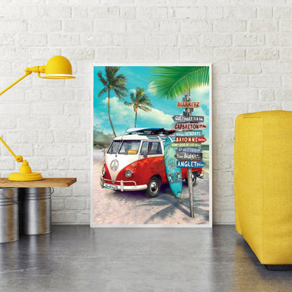 Beach Van - Full Round Drill Diamond Painting 30*40CM