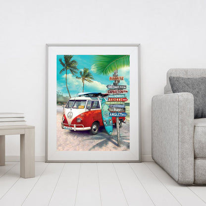 Beach Van - Full Round Drill Diamond Painting 30*40CM
