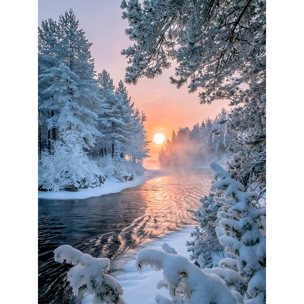 Snow Scene - Full Round Drill Diamond Painting 30*40CM