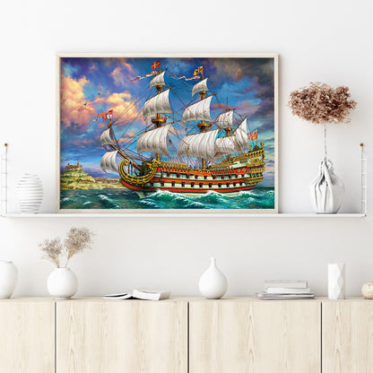 Boat - Full Round Drill Diamond Painting 50*35CM