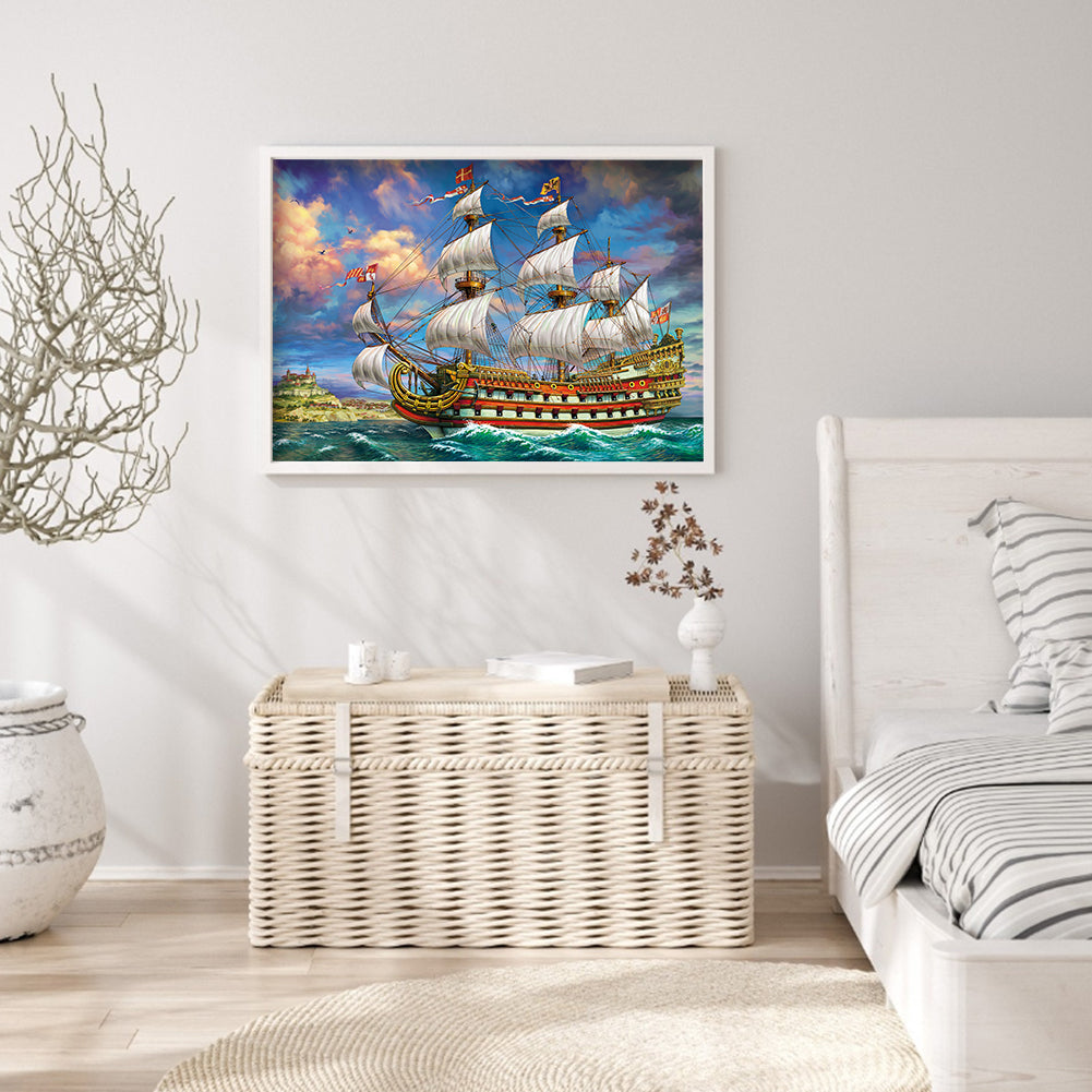 Boat - Full Round Drill Diamond Painting 50*35CM