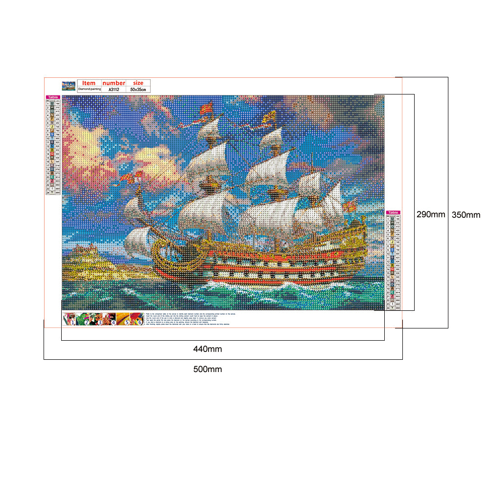 Boat - Full Round Drill Diamond Painting 50*35CM