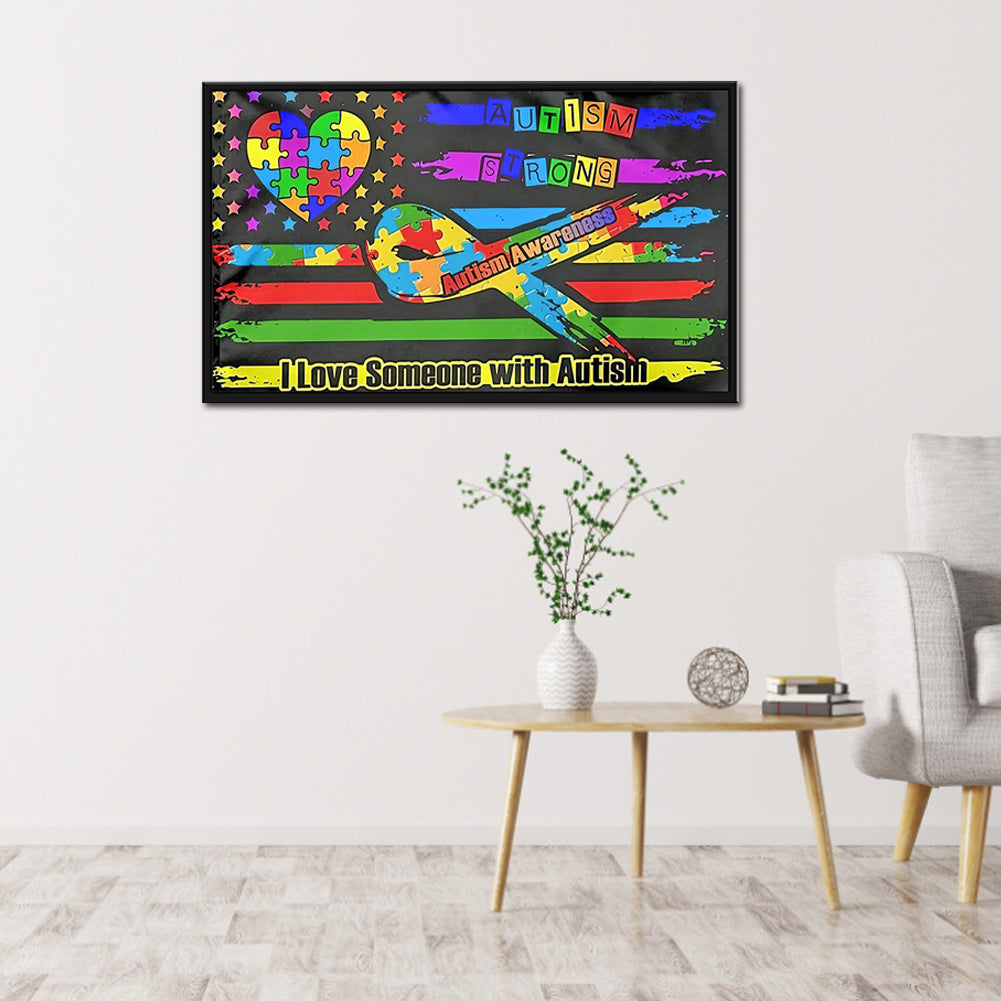 Autism Flag - Full Round Drill Diamond Painting 60*35CM