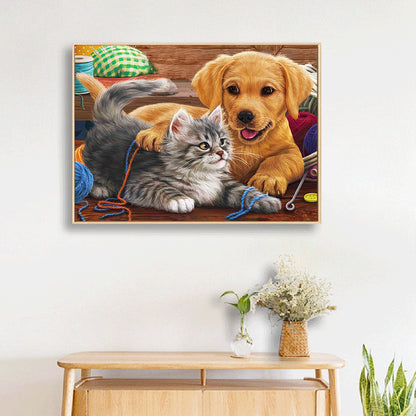 Cat Dog - Full Round Drill Diamond Painting 40*30CM