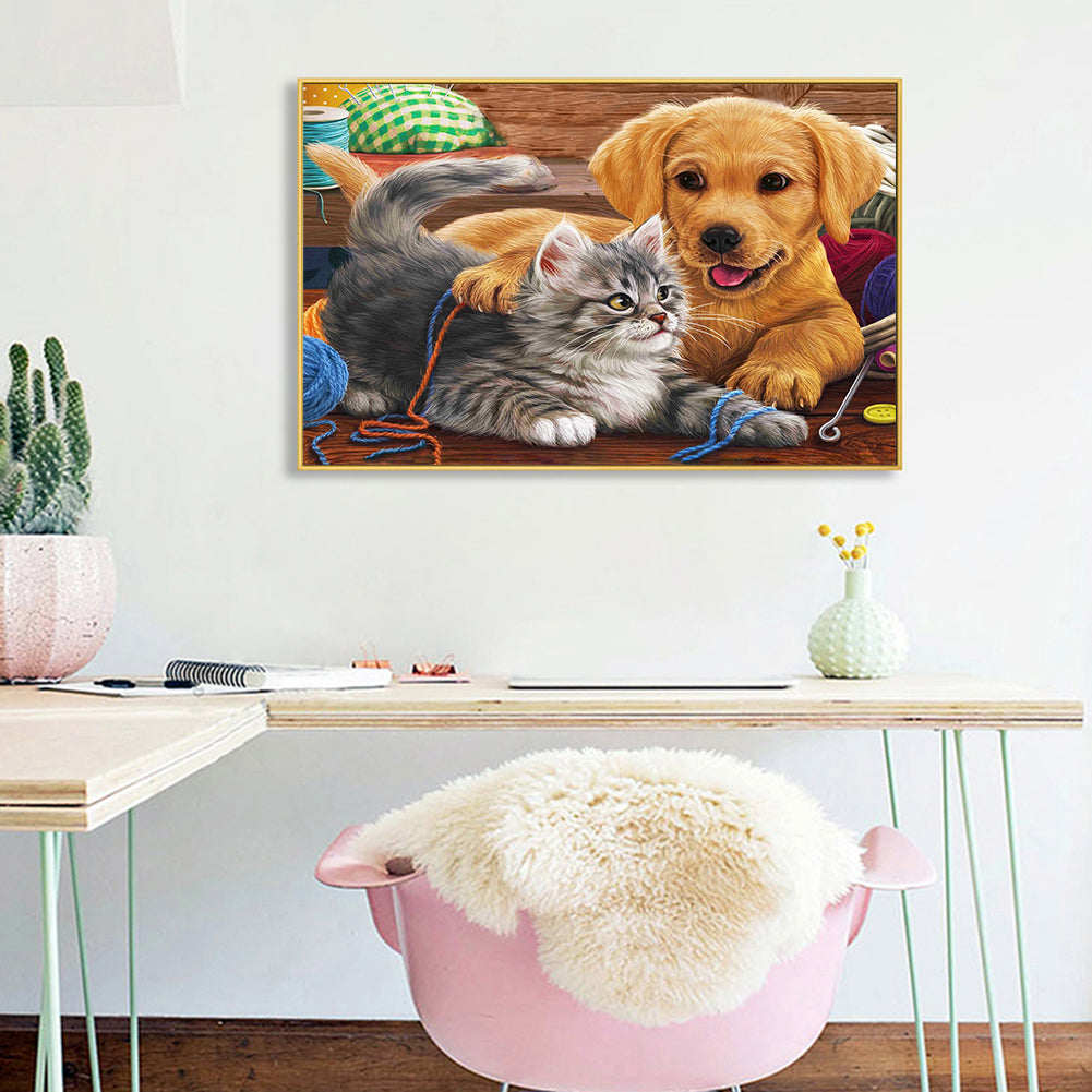 Cat Dog - Full Round Drill Diamond Painting 40*30CM