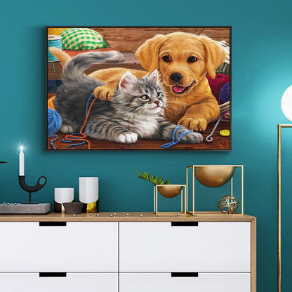 Cat Dog - Full Round Drill Diamond Painting 40*30CM