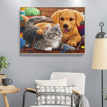 Cat Dog - Full Round Drill Diamond Painting 40*30CM