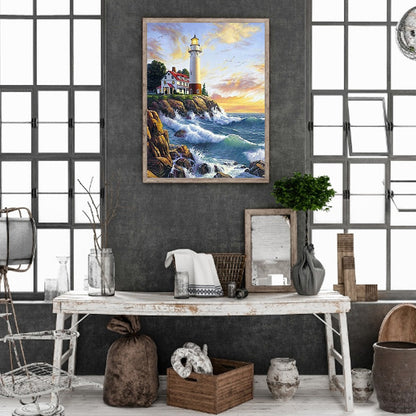 Seaside Lighthouse - Full Round Drill Diamond Painting 30*40CM