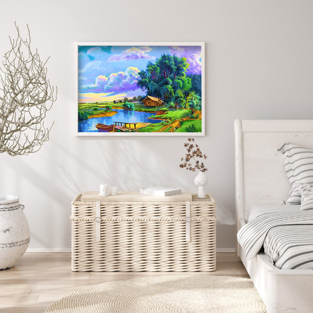 Lake Scene - Full Round Drill Diamond Painting 40*30CM