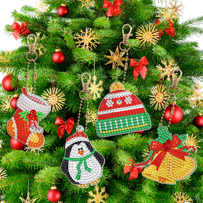 8pcs DIY Acrylic Full Special Shaped Drill Diamond Christmas Keychain Kits