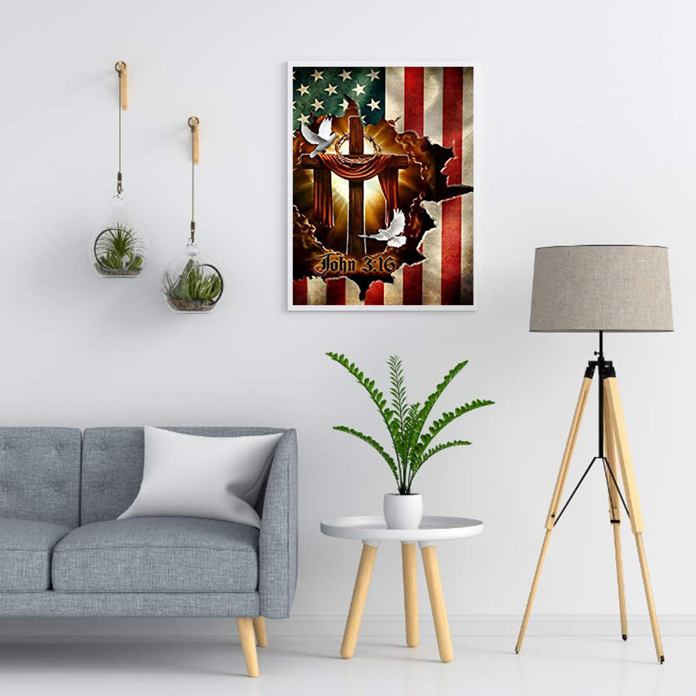 Cross Flag - Full Round Drill Diamond Painting 30*40CM
