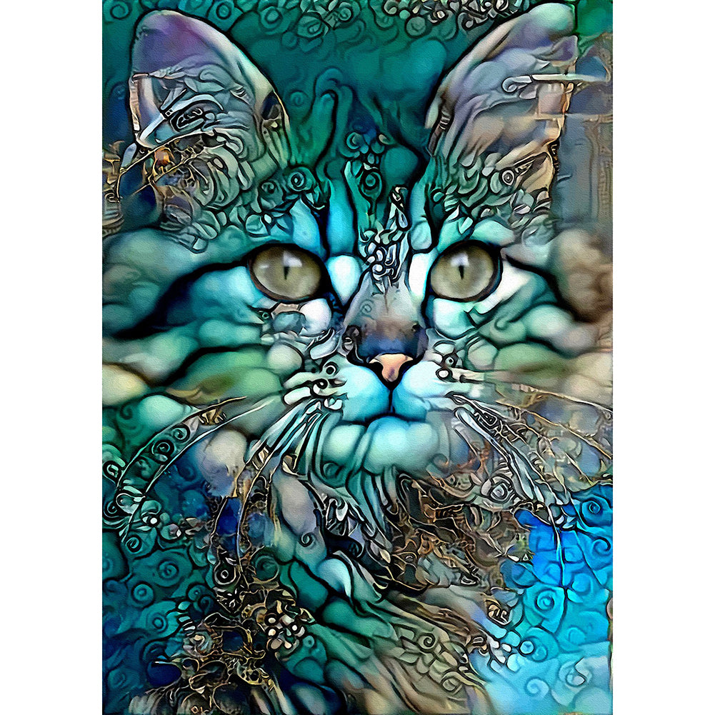 Blue Cat - Full Round Drill Diamond Painting 30*40cm