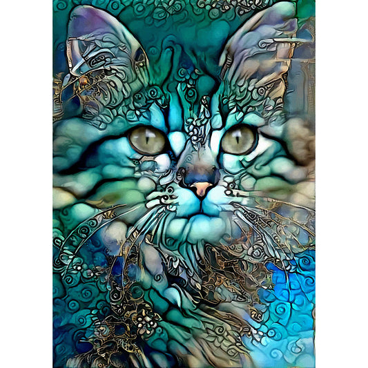 Blue Cat - Full Round Drill Diamond Painting 30*40cm