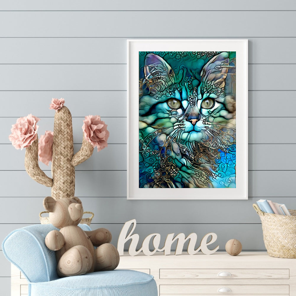 Blue Cat - Full Round Drill Diamond Painting 30*40cm