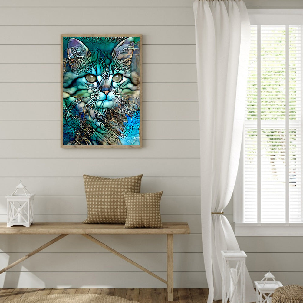 Blue Cat - Full Round Drill Diamond Painting 30*40cm