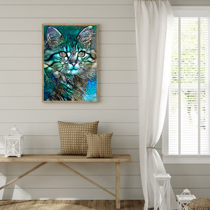Blue Cat - Full Round Drill Diamond Painting 30*40cm