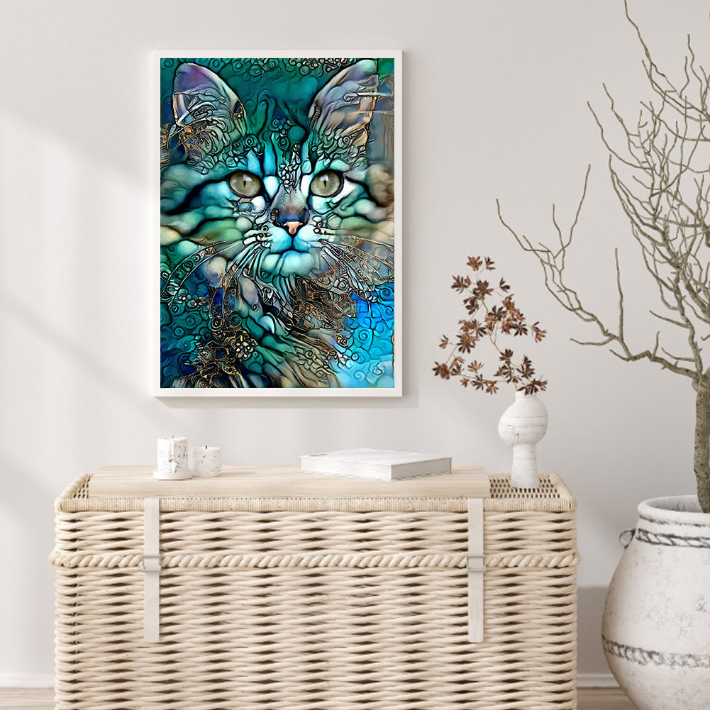 Blue Cat - Full Round Drill Diamond Painting 30*40cm