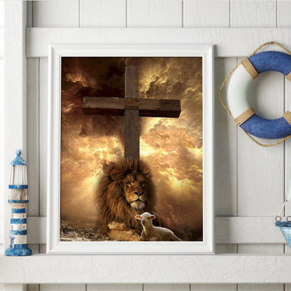 Lion Cross - Full Round Drill Diamond Painting 30*40CM