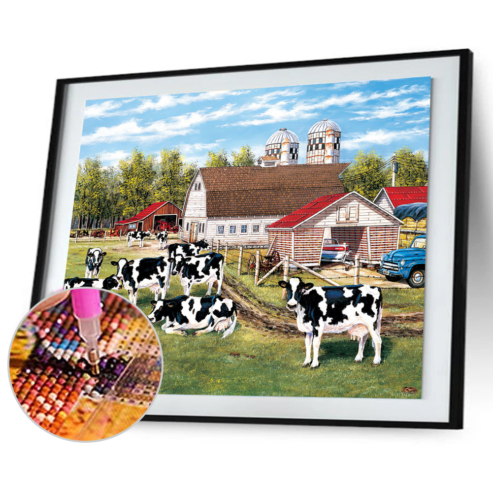 Village Cows - Full Round Drill Diamond Painting 50*40CM