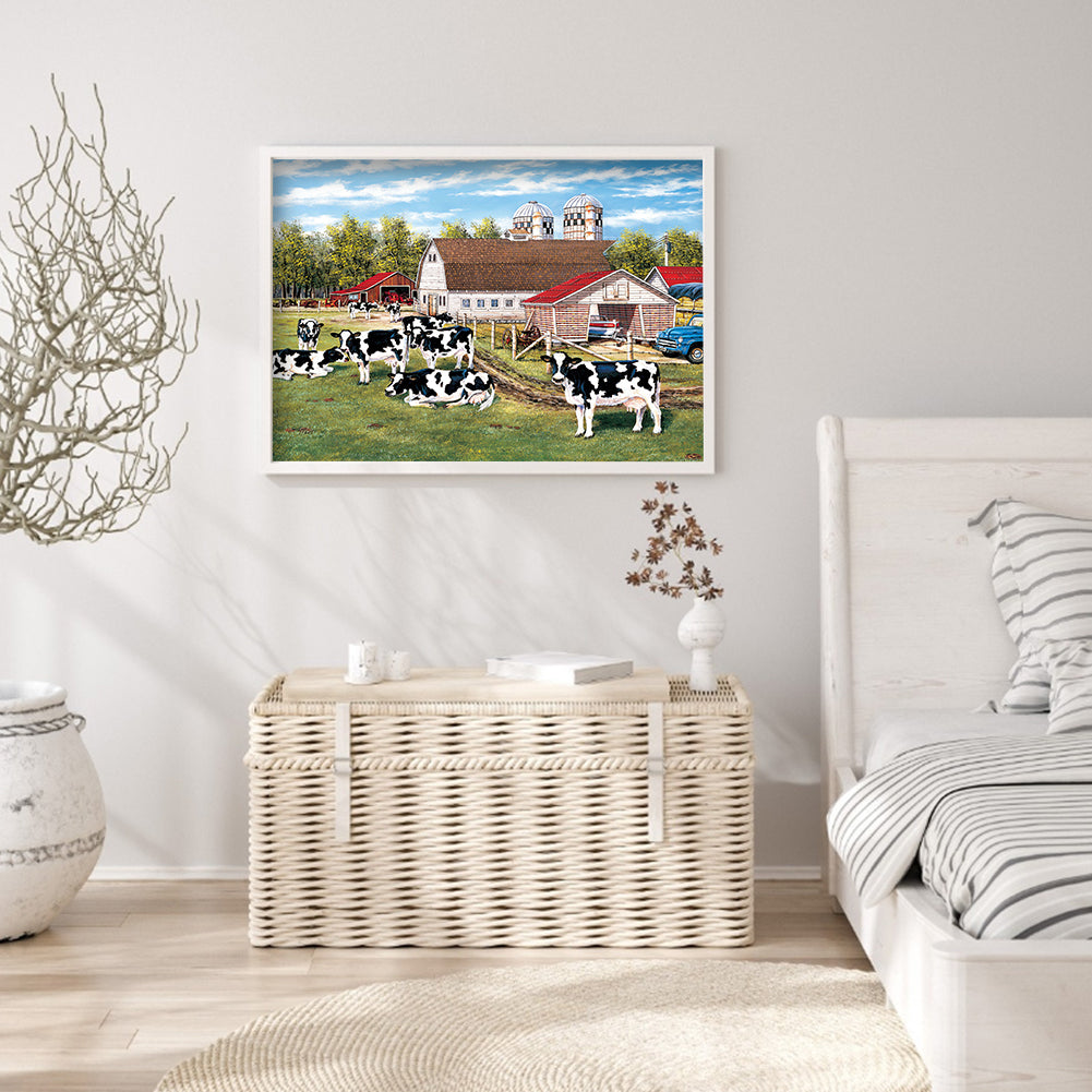 Village Cows - Full Round Drill Diamond Painting 50*40CM