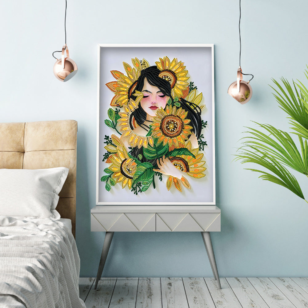 Sunflower Girl - Special Shaped Drill Diamond Painting 30*40CM