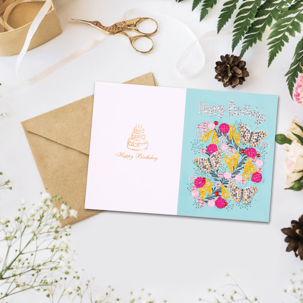 Special Shaped 5D Diamond Painting Happy Birthday Cards DIY Postcards Set