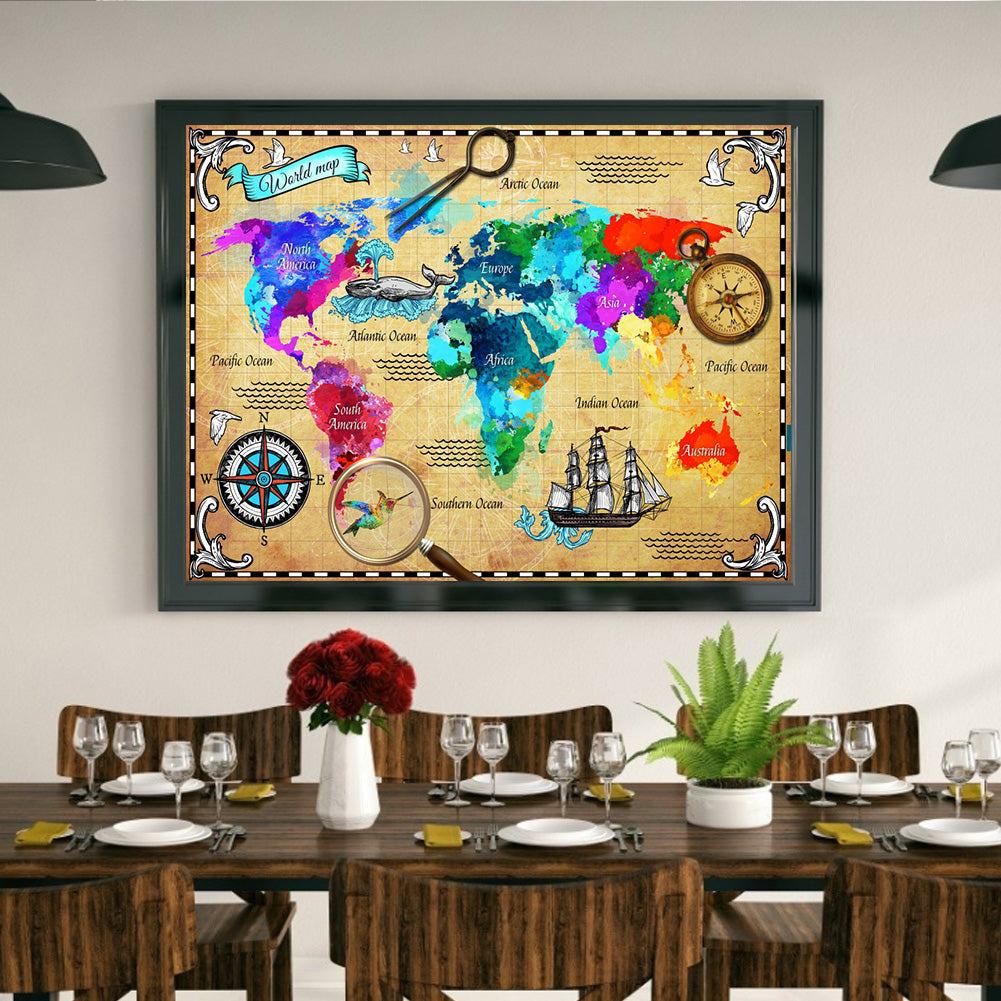 World Map - Full Round Drill Diamond Painting 50*40CM
