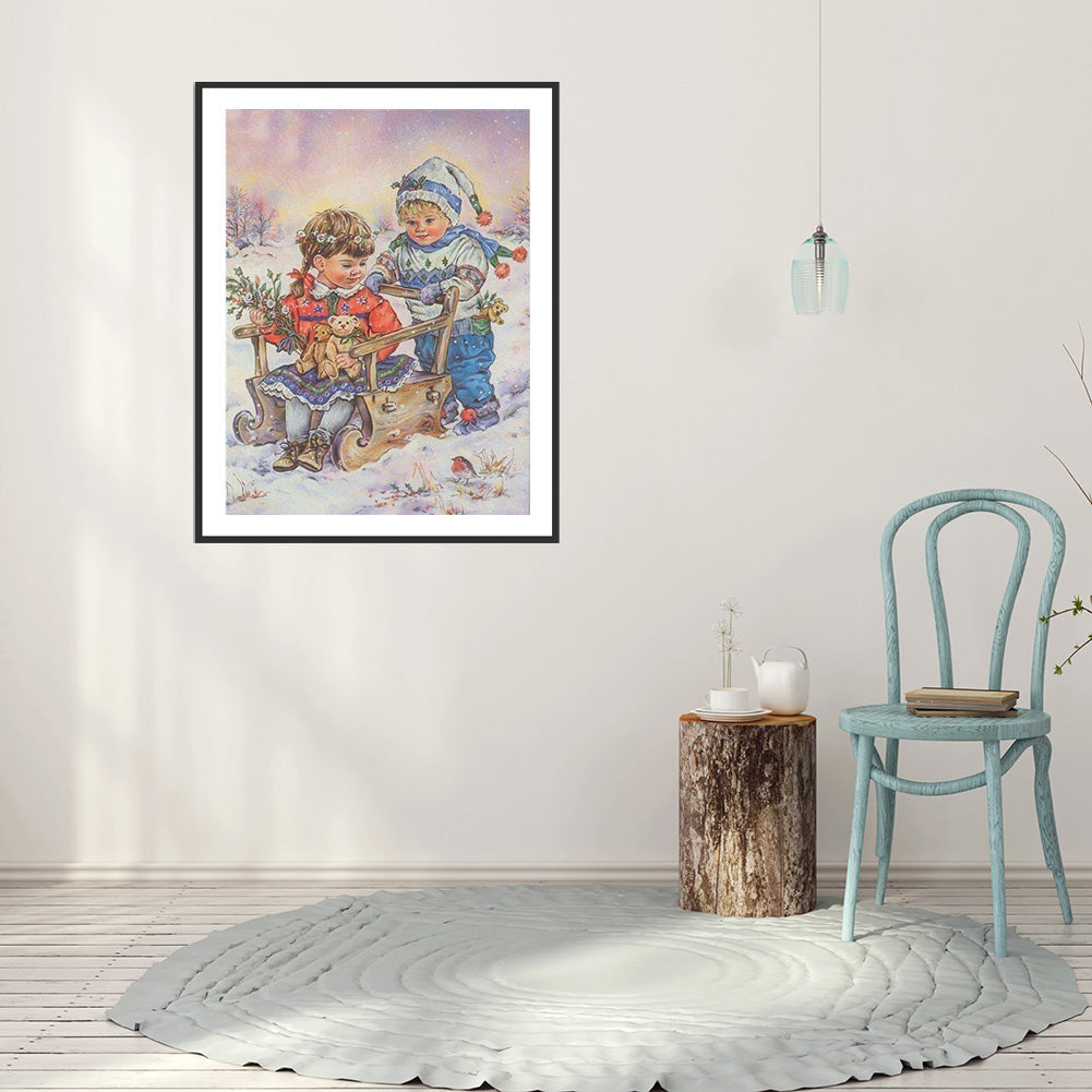 Snow Kids - Full Round Drill Diamond Painting 30*40CM