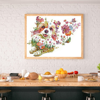 Dog Flower - Full Round Drill Diamond Painting 40*30CM