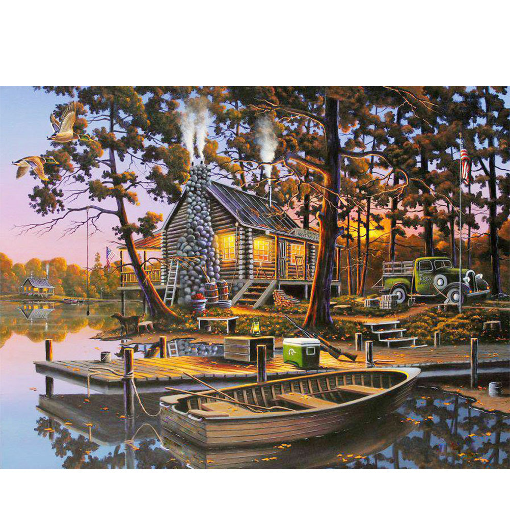 Lake Landscape - Full Round Drill Diamond Painting 40*30CM