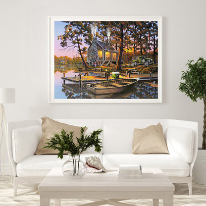 Lake Landscape - Full Round Drill Diamond Painting 40*30CM