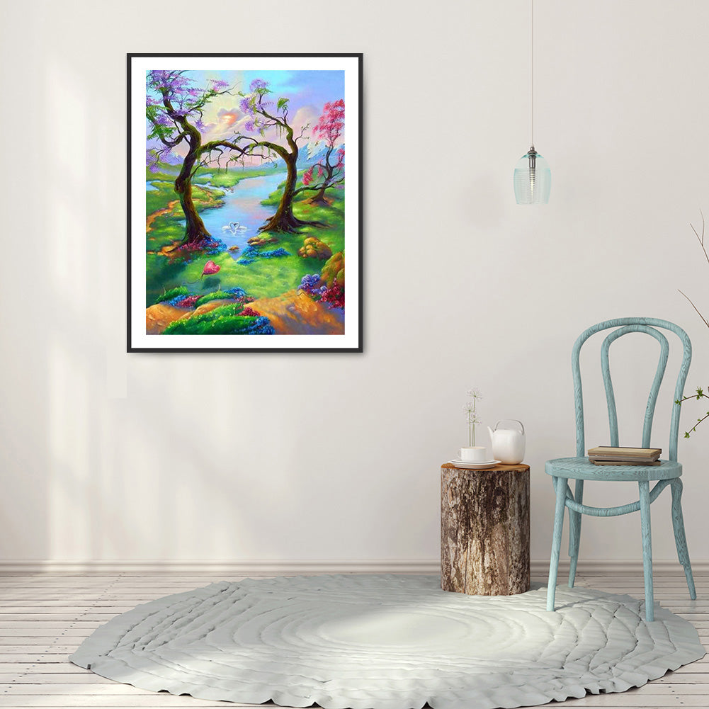 Forest Landscape - Full Round Drill Diamond Painting 30*40CM